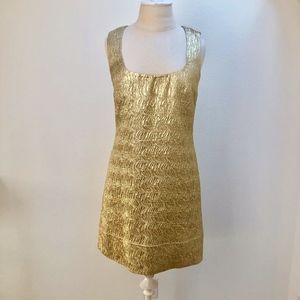 Shoshanna Metallic Gold Square Neck Party Dress